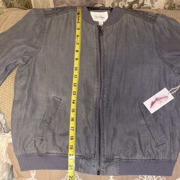 🩶NWT Jessica Simpson Embroidered Light Bomber Jacket in Light Grey - Picture 10 of 14